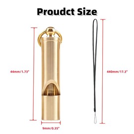 Ultra-Loud 125dB+ Brass Survival Whistle Set of 2 with 17.3 Inch Black Lanyards Premium Emergency Whistles for Outdoor Key-Chain or Neck Carry Durable Solid Brass Construction