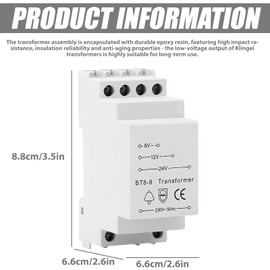 GOEDCH Bell Transformer: Bell Transformer Low Voltage Outputs, Bell Transformer with Rated Power for Doorbell & Chime - 8V/12V/24V Output Voltage, DIN Rail Mounting, Compact & Safe