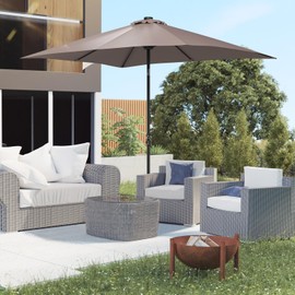 9' X 7' Solar Umbrella, Patio Umbrella with LED Lights, Tilt & Crank, Outdoor Umbrella