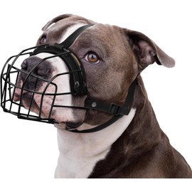 BRONZEDOG Pitbull Dog Muzzle Breathable Metal Basket for Large Dogs Amstaff Staffordshire Terrier Biting Chewing Barking (Nylon, Black)