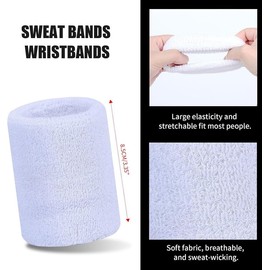 Sports Cotton Absorbent Sweatbands Elastic Wristbands, 6 Pairs White