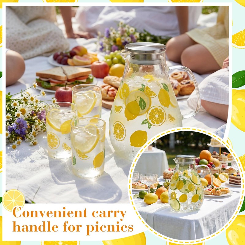 Yungyan Lemonade Pitcher with Lid 67.6 oz Clear Glass Water