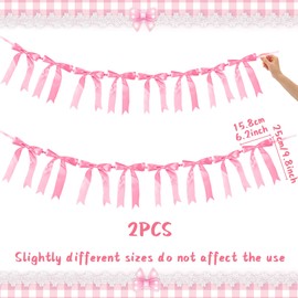 2 PCS Pink Bow Garland Bows Decor Bow Banner Garland for Birthday Bridal Shower Bachelorette Baby Shower