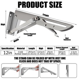 Professional Folding Console Heavy Duty 300 mm, Pack of 2 Stainless Steel Folding Hinge Table Top, Folding Shelf Bracket, Heavy Duty Folding Console, 30 cm, Shelf Bracket for Folding Table, Wall