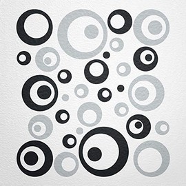 WANDfee® Wall Tattoo, Circles, Dots, 50 Stickers, Colour Choice For Children's Bedroom, Living Room, Hallway, Bathroom, Kitchen, Tile Stickers, grey