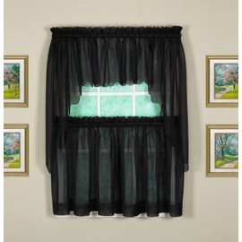 Today's Curtain Emelia Original Voile Tier Pair, 30", Black, 60" W x 30" L