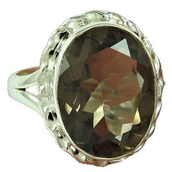 Smoky Quartz Natural Healing Gemstone Oval Ring, Designing Handmade Fine