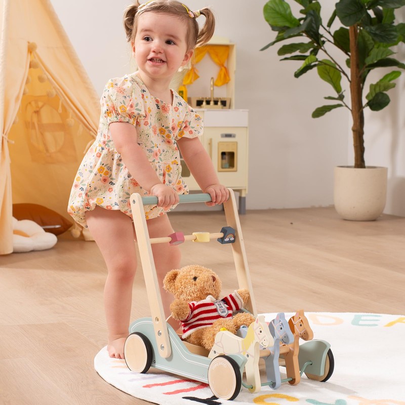 Wooden Baby Push Walker for Boys Girls Ages 1-3, Galloping