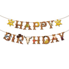 Decoración de fiesta de vaquero para niños, bandera de feliz cumpleaños de vaquero occidental, botas para niño, vaquero de cumpleaños, para fiesta de primer cumpleaños, decoración de cumpleaños con