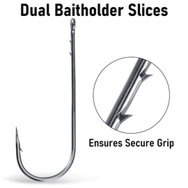 Dr.Fish 50 Pack Worm Hooks Straight Shank Round Bend Fishing Hooks in-line Bass Hook with Baitholder High Carbon Steel Soft Plastics Hook for Texas Rig Drop Shot Rig Freshwater #4/0