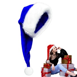 Extra Long Blue Santa Hat Christmas Hats 30 * 75cm for Kids,Adults,Classic Xmas Hat Plush Santa Claus Hat,Unisex Velvet Father Christmas Hat Costume,Christmas Party Hat Cap for Xmas New Year Party