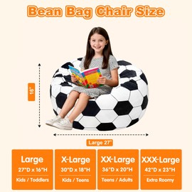 Lukeight Soccer Bean Bag Chair for Kids and Teens, Memory Foam Filled Floor Lounger, Washable Velvet Cover with Inner Liner, Beanbag Chair with Filling for Gaming and Reading, Large 27" D x 16" H