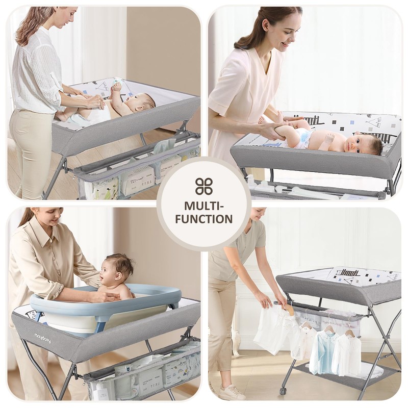 Baby Changing Table with Wheels, Maydolly Portable Adjustable Height Folding