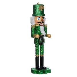 Kurt Adler 15-Inch Wooden Irish Nutcracker on Shamrock Base,Green