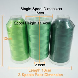 New brothread Set of 3 Different Green Colors Polyester Machine Embroidery Thread Huge Spool 5000M for All Embroidery Machines