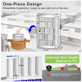 Loghot Aluminum Alloy Pocket Chart Cell Phones Storage Cabinet for Cell Phones, Wall-Mounted Cell Phone Locker Phone Holder with Lock for Classroom, Office, Can be Carried by Hand (60 Slots)