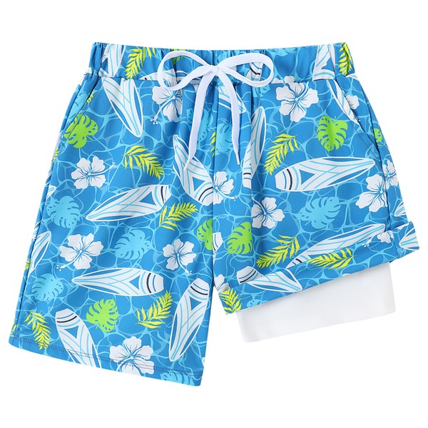 Ghteas Boys Swim Shorts with Compression Liner Boys Swimming Trunks
