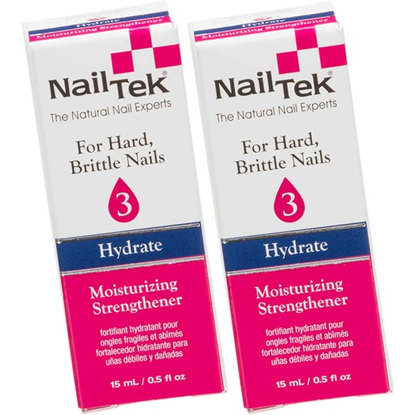 Nail Tek Hydrate 3, Moisturizing Strengthener For Hard And Brittle Nails, Conditions, Fortifies, Hydrates, and Protect Nails, On-The-Go Daily Nail Treatment, 0.5 Oz, 2-pack