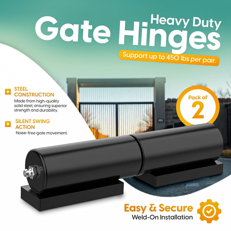 7" Heavy Duty Weld On Hinges for Metal, Black Barrel