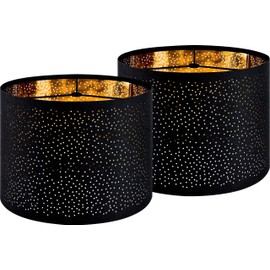 GO&SO Black Lamp Shades Set of 2, Drum Lampshades with Laser Drilling Design, Medium Lampshade 13" Top x 13" Bottom x 10" High, Lamp Shade For Tablelamp,Floor Lamps,Wall Hanging, Assembly Required