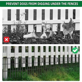 25 Panels Garden Fencing Animal Barrier, 17in (H) X 27ft (L) No Dig Dog Fence, 1.25 in Gap Fence Border for Dogs Rabbits, Rustproof Metal Decorative Fences Blocker for Outdoor, Yard, Patio