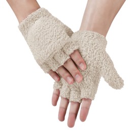 Achiou Warm Fingerless Gloves for Women Men, Convertible Winter Fingerless Mittens with Flip-top Cover, Knitted Wool Glove