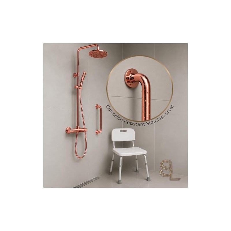 Bathroom Safety Grab Rail Anti-Rust 305x25mm Polished Copper