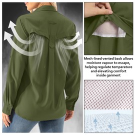Women's UPF 50+ Long Sleeve UV Shirts Sun Protection Outdoor Cool Quick Dry Fishing Hiking Safari Travel Gardening Shirts,2705,Army Green,XL