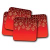 4 Set - Beautiful Christmas Baubles Coaster - Red Festive