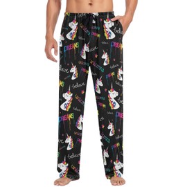 visesunny Mens Pajama Pants Funny Colorful Unicorn Dream 100% Cotton Lightweight Soft Pajama Bottoms Lounge Sleepwear