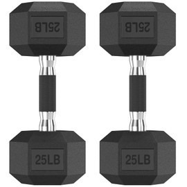HANDBODE Hex Rubber Dumbbells - Enhanced Grip for Secure & Ergonomic Hold - Ideal for Strength Training and Home Gym Workouts, 25 LB Pair