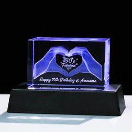 Ornalrist Happy 90th Birthday Gifts for Women Wife, 90 & Fabulous Awesome Crystal Collectible Keepsake with LED Presents for Grandma Mum Friends