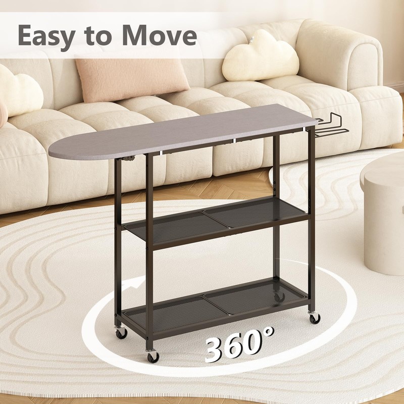 GILLAS Ironing Board with 2 Tier Storage Basket, Movable Ironing