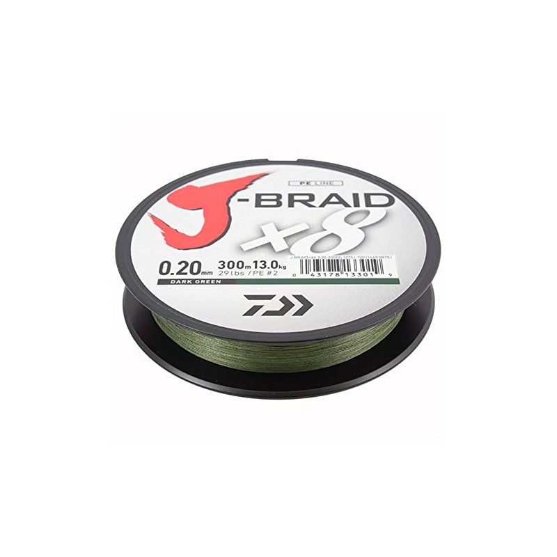 Daiwa J-Braid 8 Braid 0.20mm, 13.0kg / 29.0lbs, 300m dark
