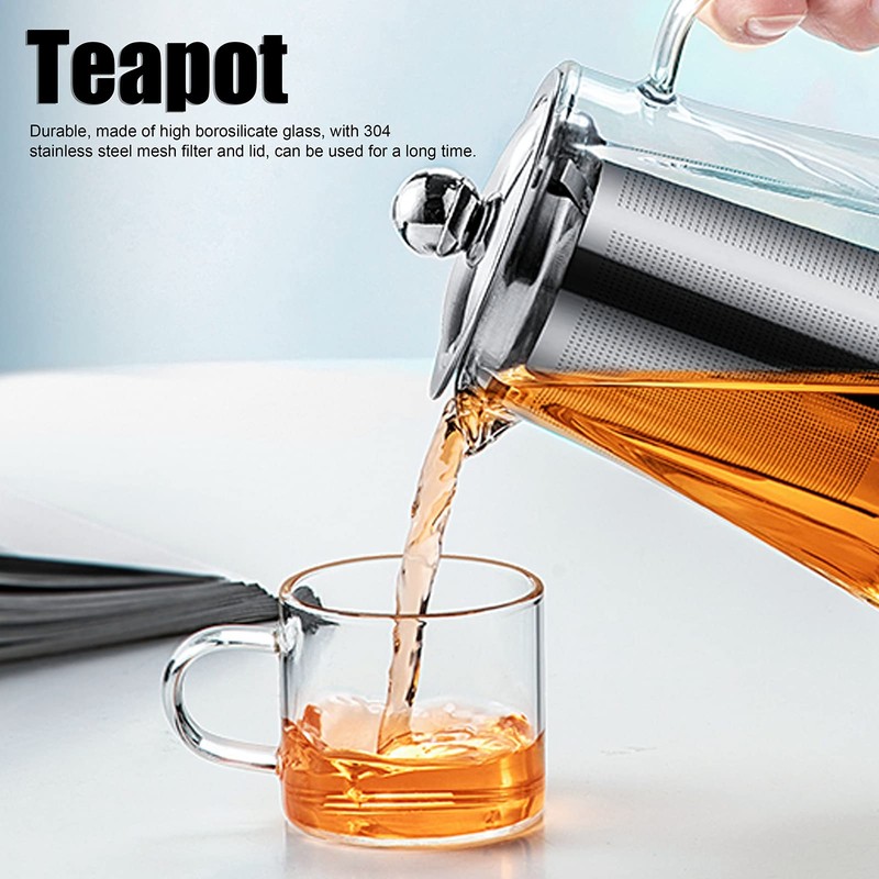 Tomotato Glass Teapot with Removable Stainless Steel Infuser, Heat-Resistant Clear