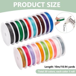 PH PandaHall 20 Colors 0.2mm Beading String Chinese Knotting Cord Braided Beading Thread Bracelet Jewelry String Thread for Sewing Craft Jewelry Making Ornament, 200m