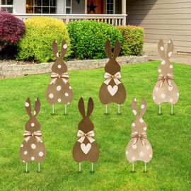 6 PCS Easter Vintage Bunny Yard Decorations Outdoor Rabbit Signs with Stakes, Farmhouse Spring Garden Decor for Easter Party, Bunny Lawn Signs for Home, Yard Spring Decor Supplies