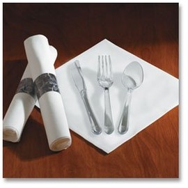 Hoffmaster 119973 Linen-Like CaterWrap Pre-rolled Dinner Napkin and Heavyweight Cutlery, Damask, White/Clear (Case of 100)
