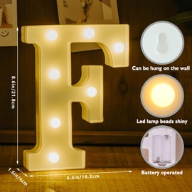 Light Up Letters, Led Letters Lights 26 Alphabet, Decorative Lighted Letters, Battery Powered Led Marquee Light Up Letters for Party, Bar, Night Light, Home Decor(Letter F)