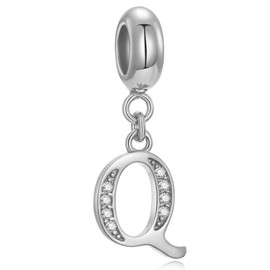 Genuine 925 Sterling Silver Alphabet Crystal Alphabet Beads Fit European Bracelets Necklaces Letter Q