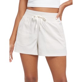 CRZ YOGA Lightweight Casual Shorts for Women 3.5" High Waisted Linerless Athletic Running Hiking Shorts with Zip Pockets Milky White (Bone) Small