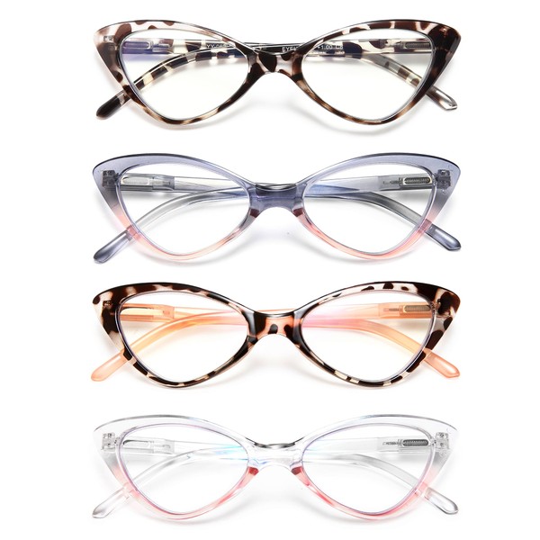EYEURL Reading Glasses for Women Cat Eye-4 Pack Fashion Blue