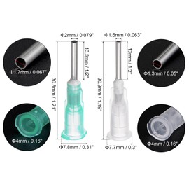 sourcing map Industrial Blunt Tip Dispensing Needle with Luer Lock for Liquid Glue Gun, 14G 1/2", 16G 1/2" (20 Pcs Light Green + 20 Pcs Transparent)