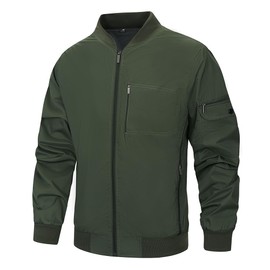 TOLOER Men's Lightweight Sportswear Jacket Full Zip Windproof Casual Windbreaker Jackets with Pockets Army Green 2XL