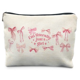 KBRCT Coquette Pink Bow Makeup Bag for Women, Bow Gifts for Women, Preppy Girly Cosmetic Bag for Purse, Aesthetic Pink Bows Makeup Zipper Pouch