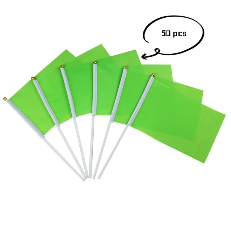 50 Packs Green Small Flags on Sticks Hand Waving Flag