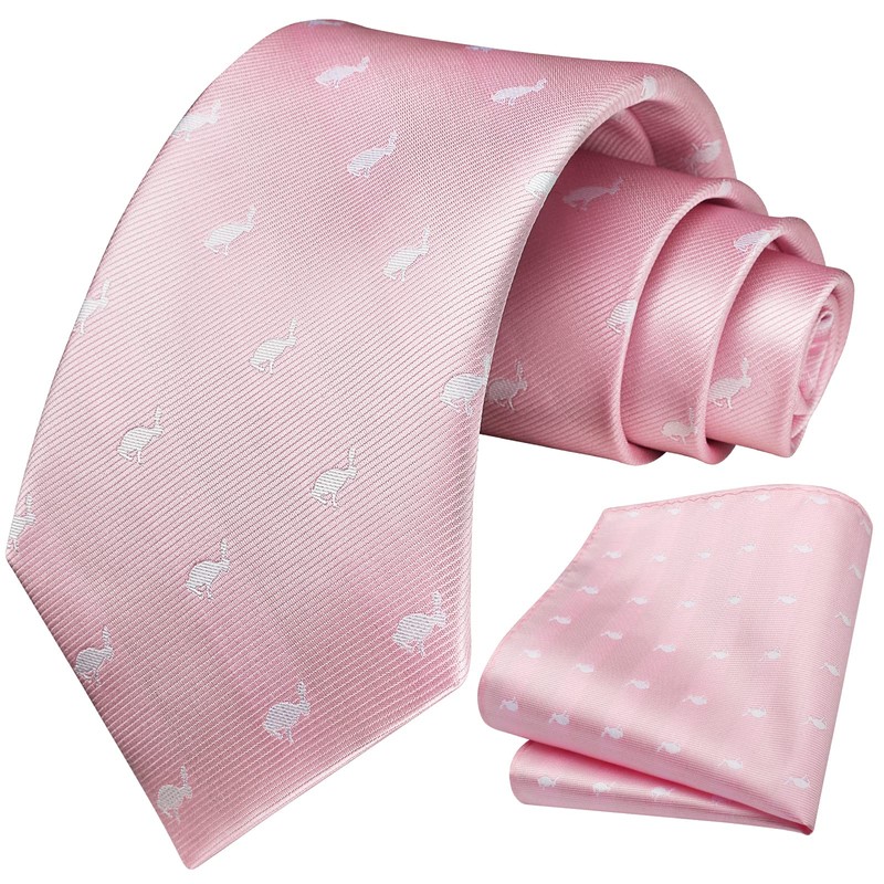 HISDERN Men's Ties Wedding Animal Pattern Handkerchief Classic Business Tie