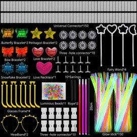 BARAKYEG Pack of 389 Glow Sticks Party Set Glow Sticks Children 150 Glow Sticks 150 Connectors Neon Party Glow Stick Children's Bracelets New Year's Eve for Party Decoration, Weddings Glow Sticks,