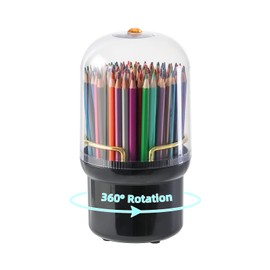 Egilite 360-Degree Rotating Colored Pencil Holder with Lid, Pencil Organizer Holds 100 long Pencils with 7 Slots for Desk, Caddy Art Supply Organizer (Black)