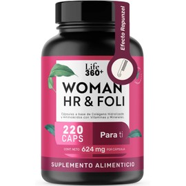Life 360+ WOMAN HR & FOLI™ | 220 Cápsulas | Suplemento para Mujeres con Colágeno Hidrolizado Tipo I y III, Ácido Hialurónico, Vitaminas y Minerales | Piel, Cabello y Uñas Radiantes | Anti-Edad | Adultas | Sin Sabor